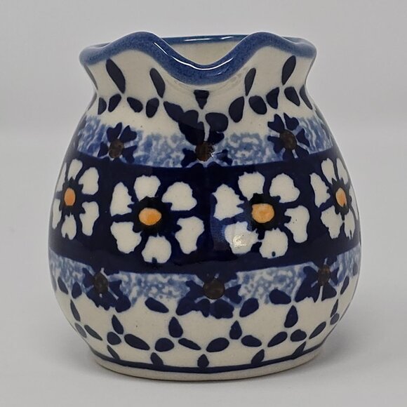 Ceramika Wiza Polish Pottery Hand Made Creamer Mini Pitcher Blue Floral - Picture 6 of 10